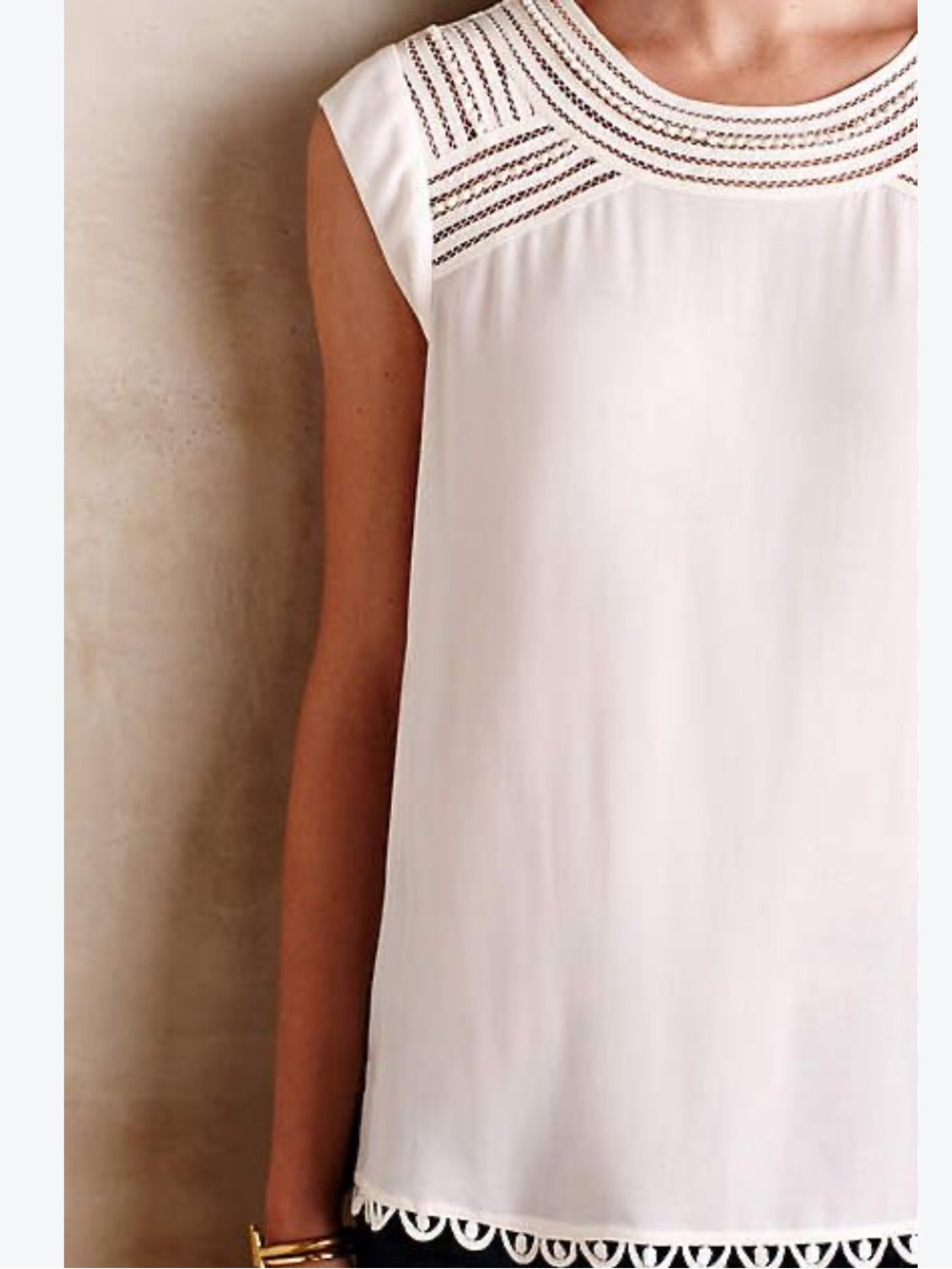 Anthropologie Meadow Rue Sanna Lace-Trim Sleeveless Blouse White flowy Sz Large